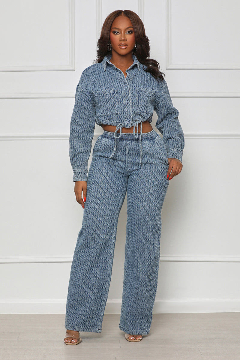 Women's Vintage Drawstring Denim Two Piece Sets