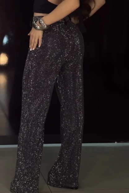 Ladies Dazzling Rhinestone Wide Leg Trousers