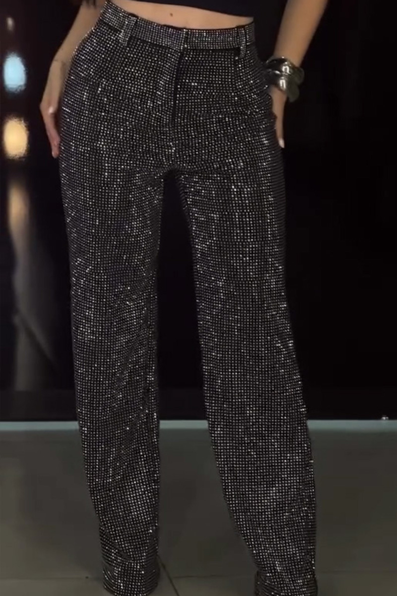 Ladies Dazzling Rhinestone Wide Leg Trousers