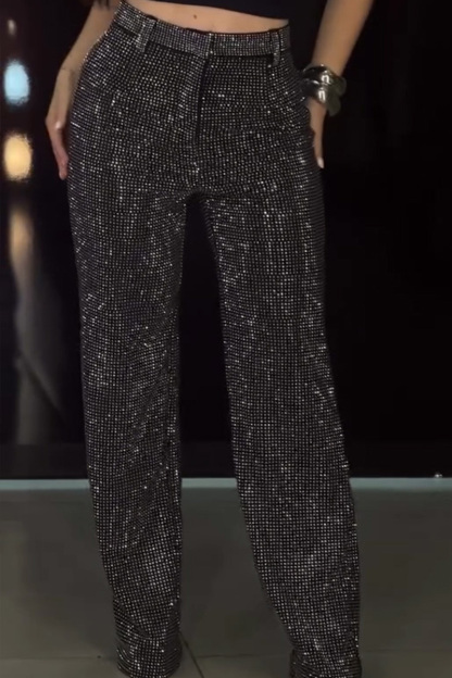 Ladies Dazzling Rhinestone Wide Leg Trousers