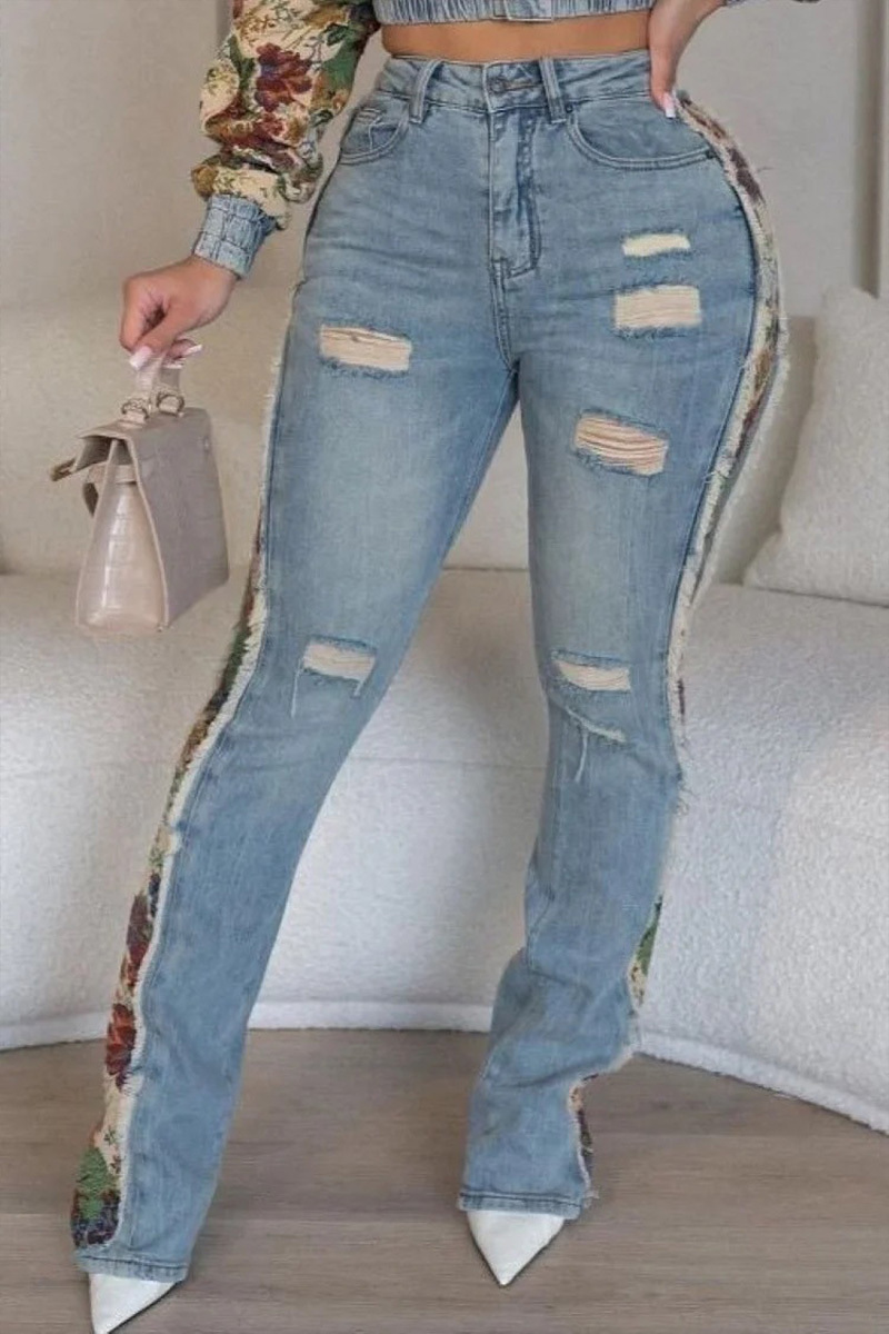 Women‘s Vintage Denim Patchwork Jacket + Slim Fit Jeans Sets