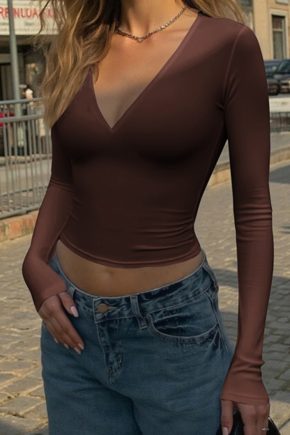 Women's Y2K Chic Slim Fit V Neck Long Sleeve Top