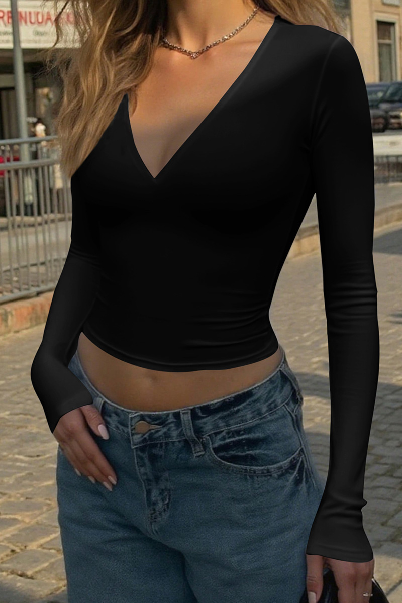 Women's Y2K Chic Slim Fit V Neck Long Sleeve Top