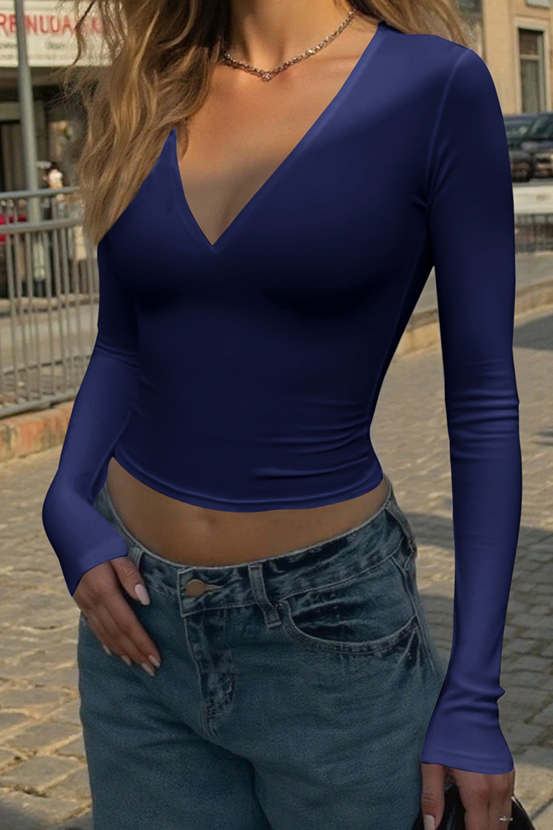 Women's Y2K Chic Slim Fit V Neck Long Sleeve Top