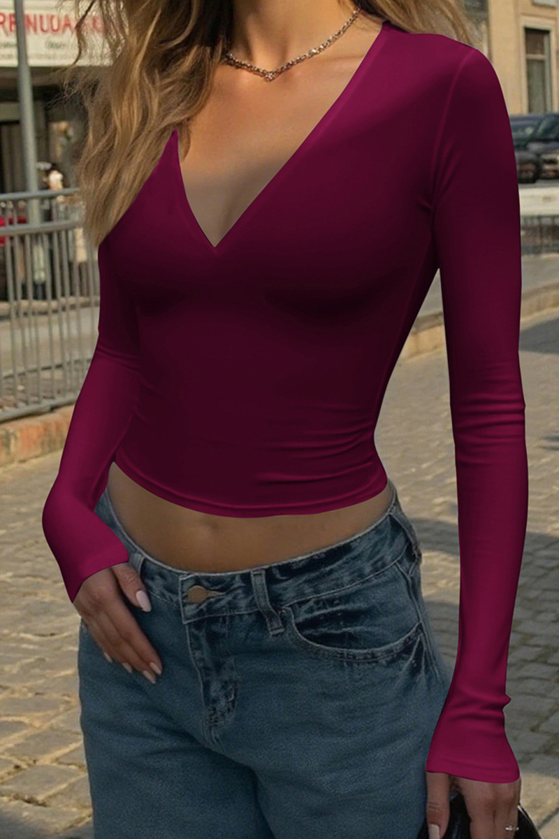 Women's Y2K Chic Slim Fit V Neck Long Sleeve Top