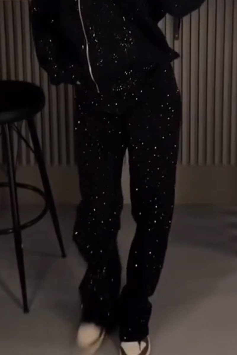 Women's Street Style Sparkle Hooded Jacket + Casual Sequin Pants Sets