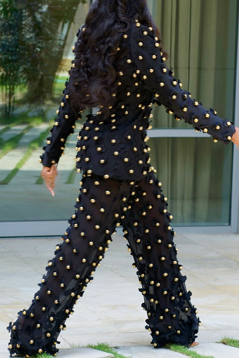 Women's Eye-catching Embroidered Floral Beaded Coat And Pants Sets