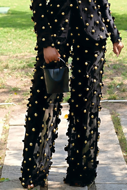 Women's Eye-catching Embroidered Floral Beaded Coat And Pants Sets