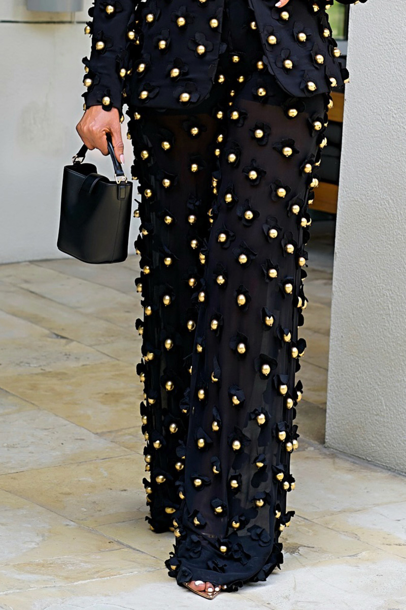 Women's Eye-catching Embroidered Floral Beaded Coat And Pants Sets