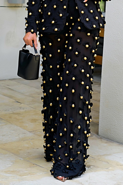 Women's Eye-catching Embroidered Floral Beaded Coat And Pants Sets