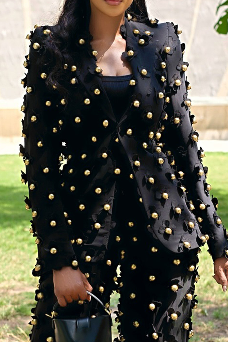 Women's Eye-catching Embroidered Floral Beaded Coat And Pants Sets