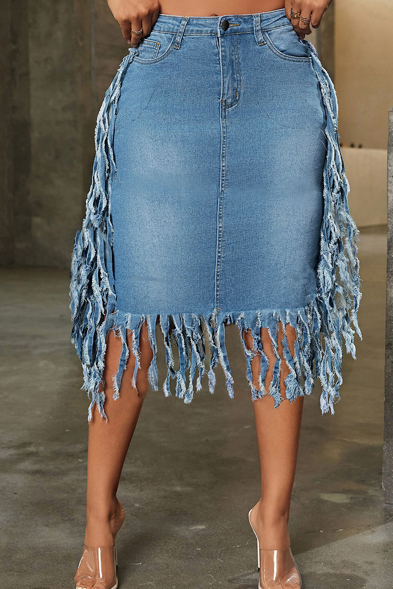 Women's Vintage Washed Cowgirl Skirt With Tassels