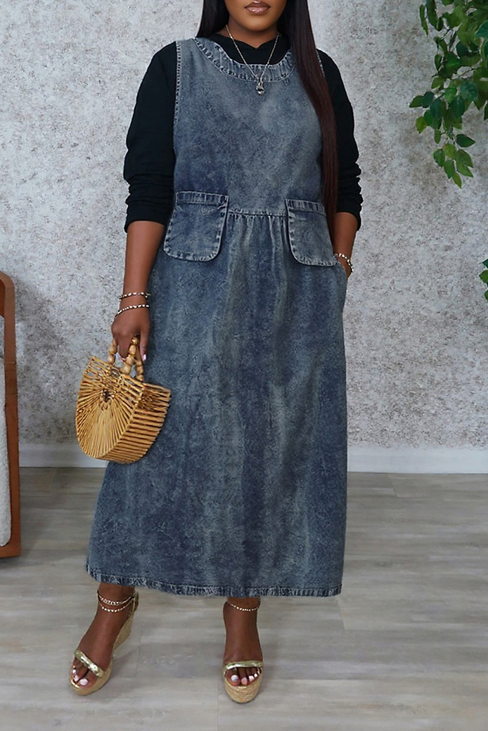 Women's Casual Comfort Vintage Tank Denim Maxi Dress