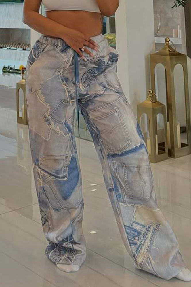 Women's Printed Elastic Waist Drawstring Wide-Leg Pants