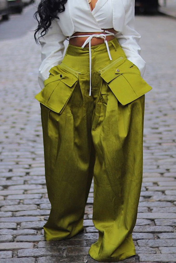 Women's Casual Detachable Pocket Wide-Leg Pants