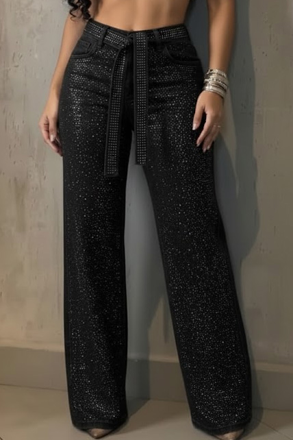 Women's Fashion Y2k Rhinestone Wide Leg Jeans