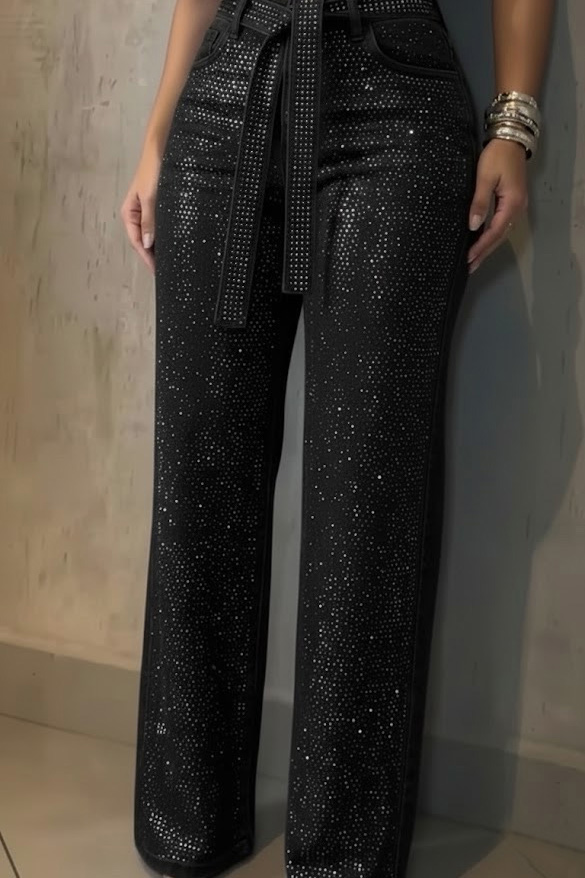 Women's Fashion Y2k Rhinestone Wide Leg Jeans