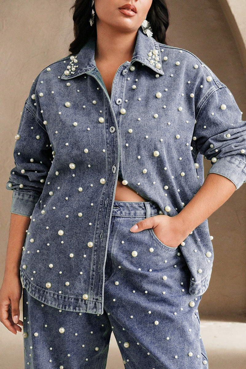 Women's Asymmetric Beaded Denim Jacket With Matching Jeans Sets