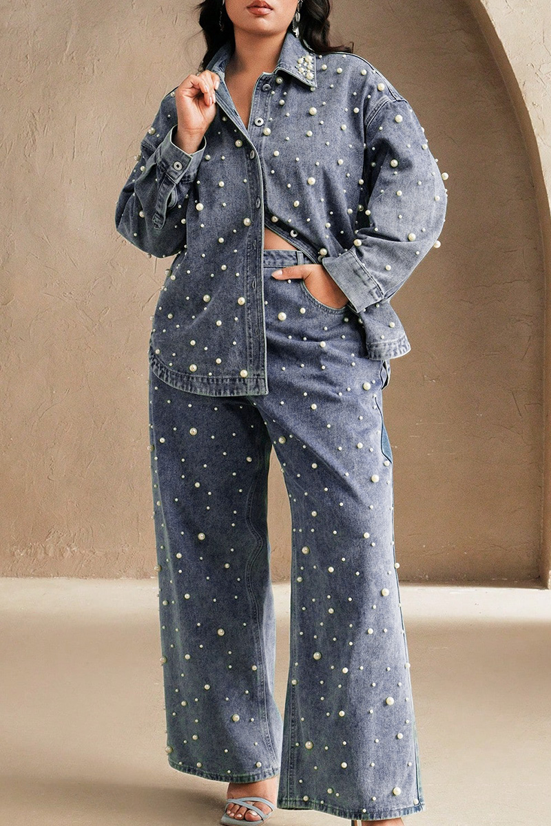 Women's Asymmetric Beaded Denim Jacket With Matching Jeans Sets