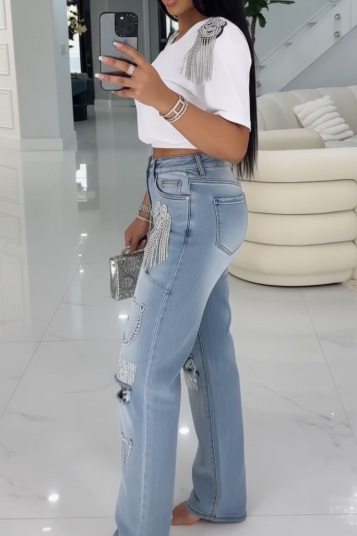 Women's Fashionable Casual Short Sleeved Loose T-Shirt With Tassel Decoration