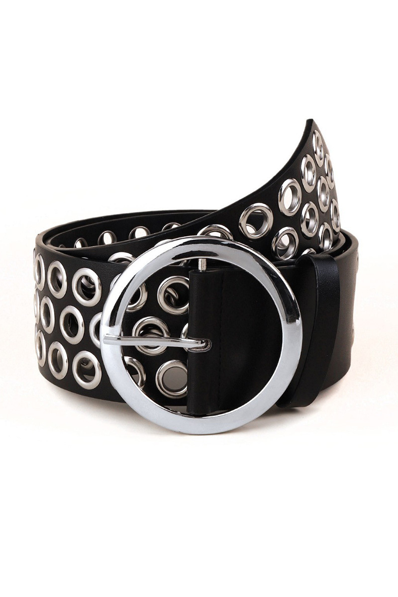 Women's Punk Round Buckle Perforated Wide Belt