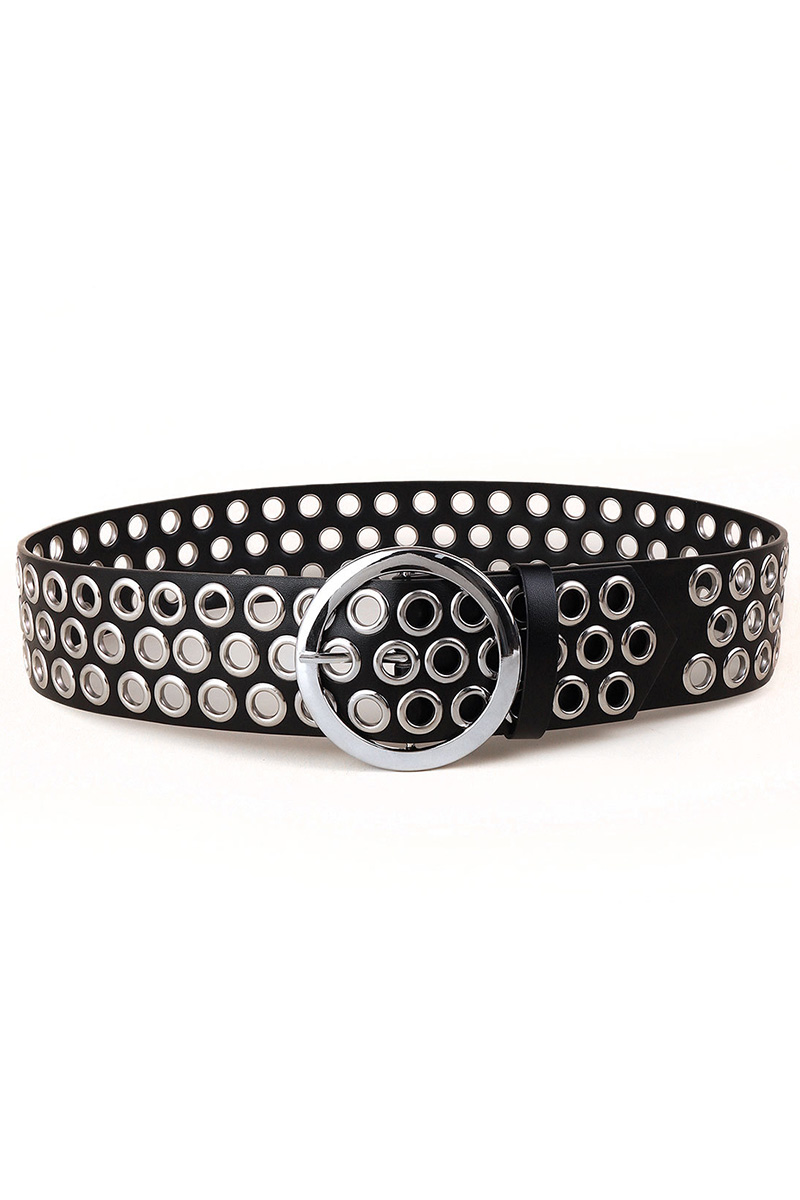 Women's Punk Round Buckle Perforated Wide Belt