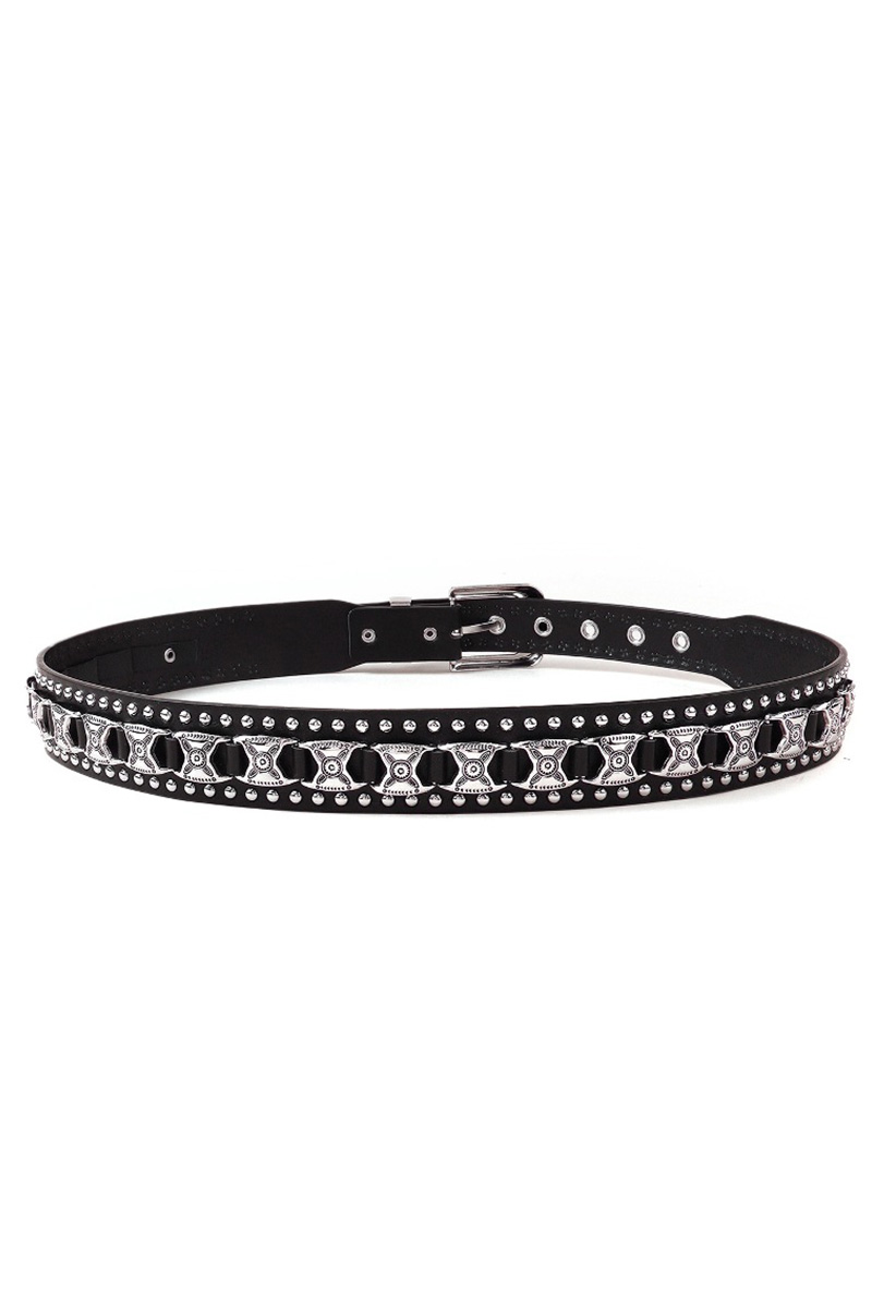 Punk Studded Rhinestone Black Belt For Women