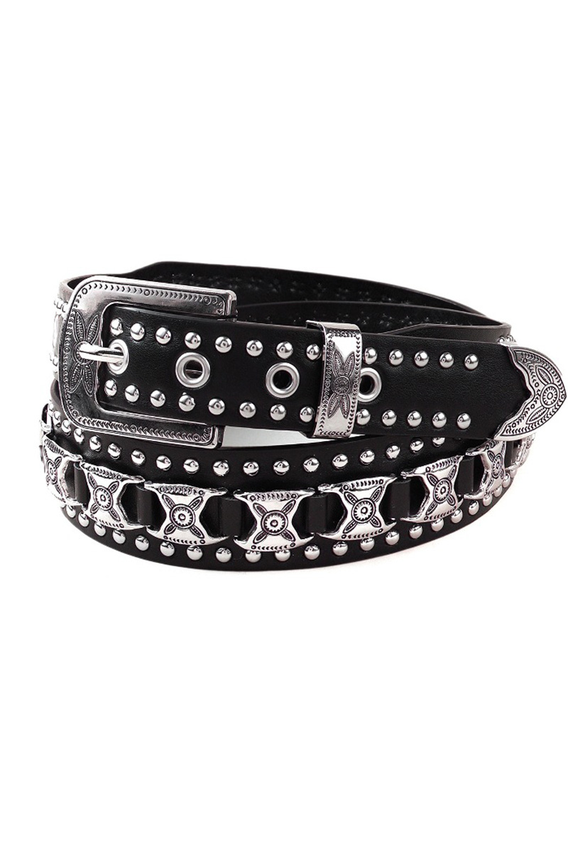 Punk Studded Rhinestone Black Belt For Women