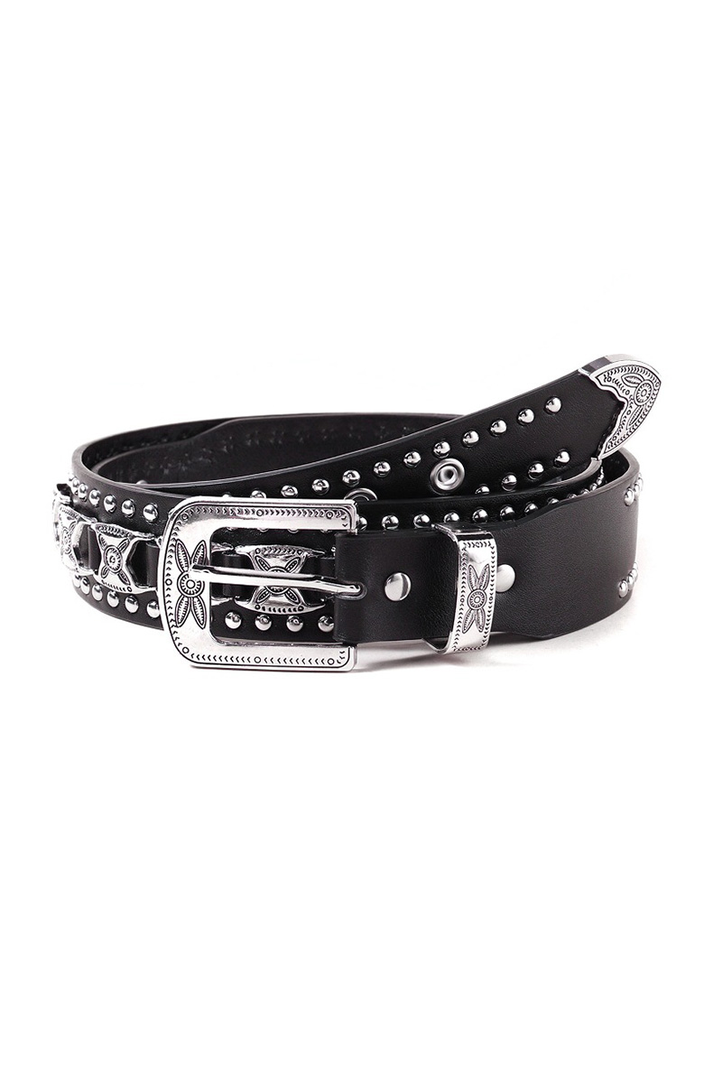 Punk Studded Rhinestone Black Belt For Women