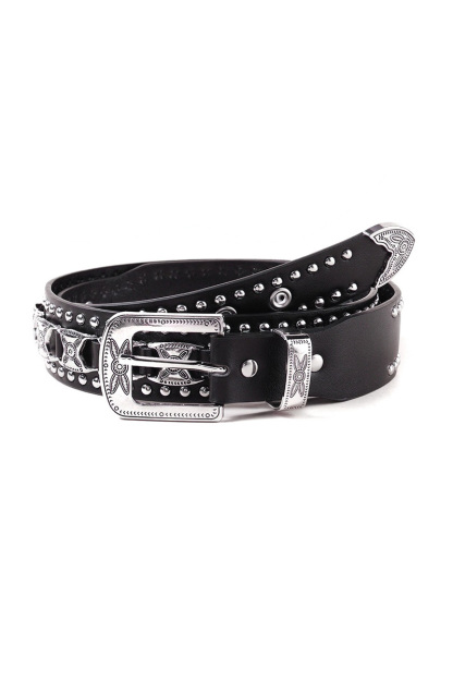 Punk Studded Rhinestone Black Belt For Women