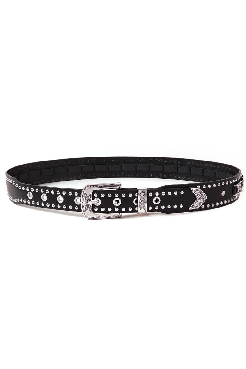 Punk Studded Rhinestone Black Belt For Women
