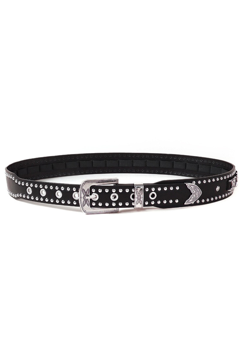 Punk Studded Rhinestone Black Belt For Women