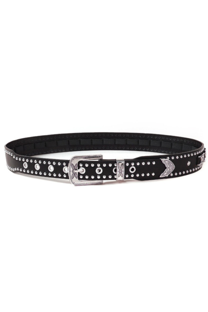 Punk Studded Rhinestone Black Belt For Women