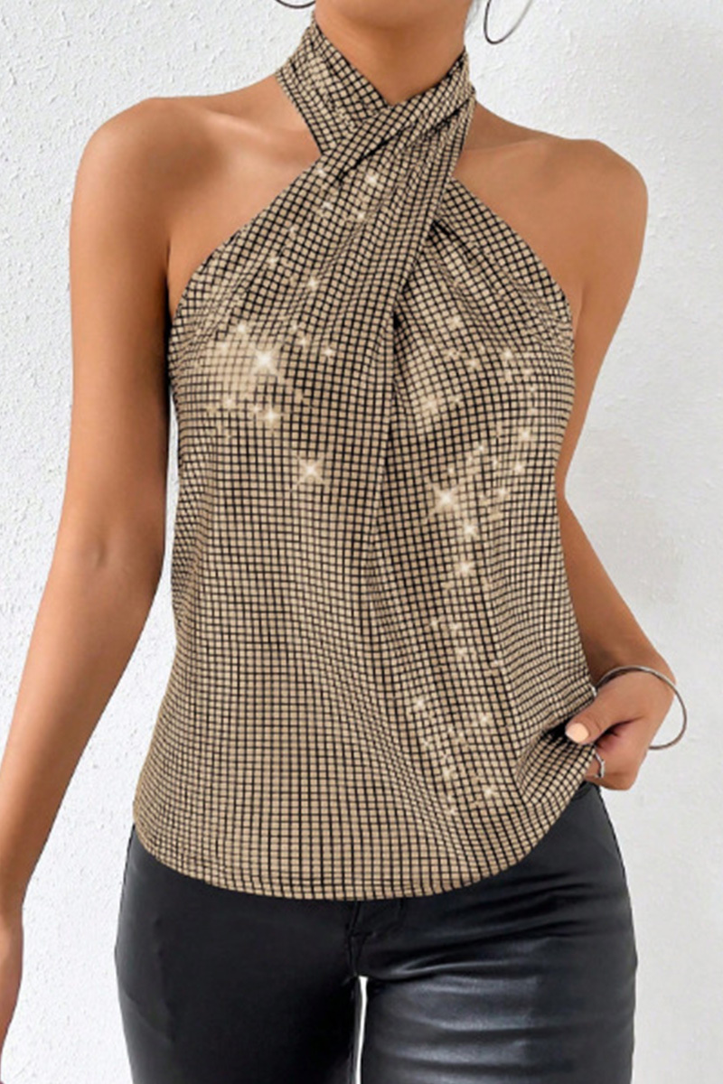 Women's Sequin Bustier Halter Neck Off Shoulder Tops