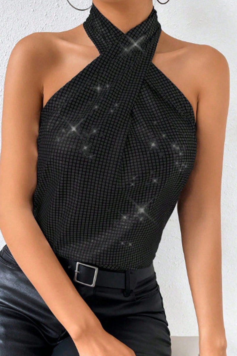 Women's Sequin Bustier Halter Neck Off Shoulder Tops