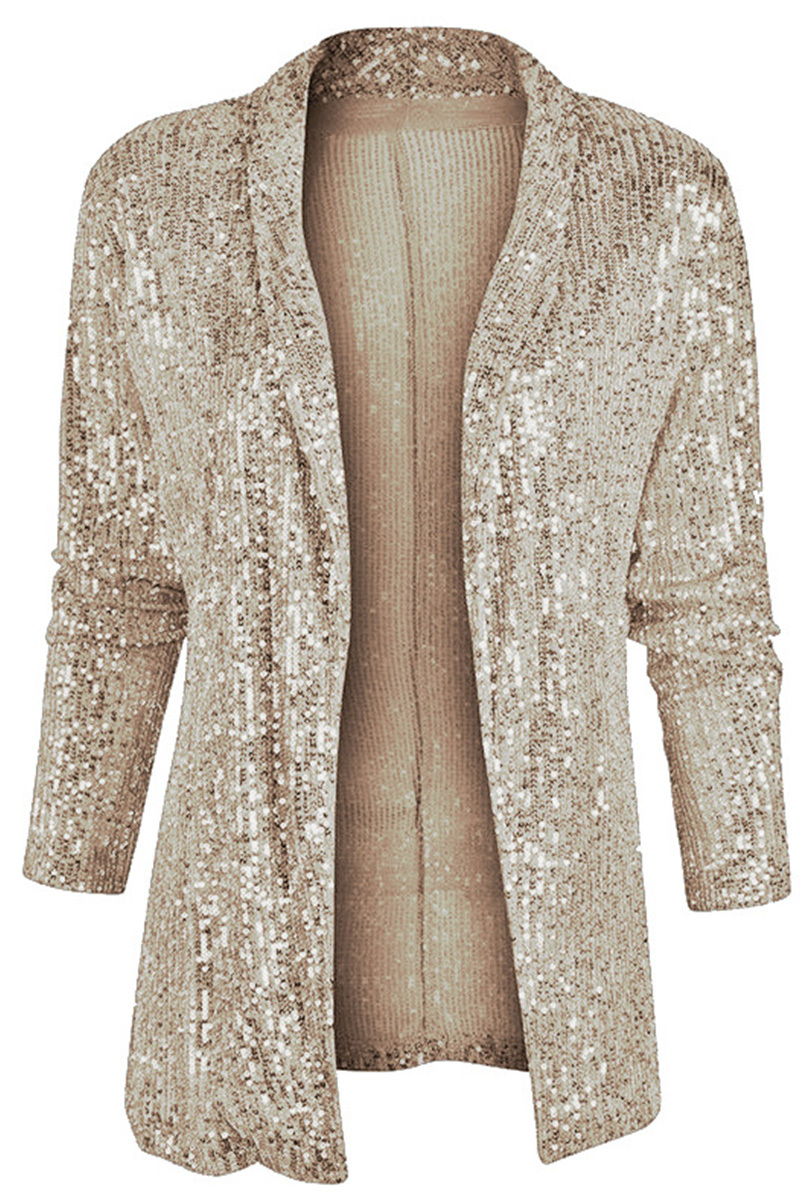 Ladies Elegant Sequin Long Sleeve Lapel Blazer