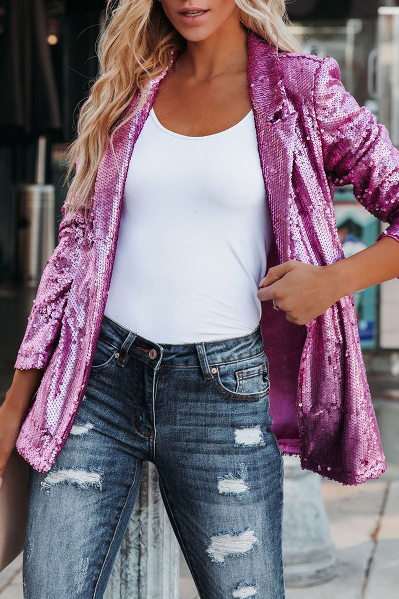 Ladies Elegant Long Sleeve Sequin Blazer