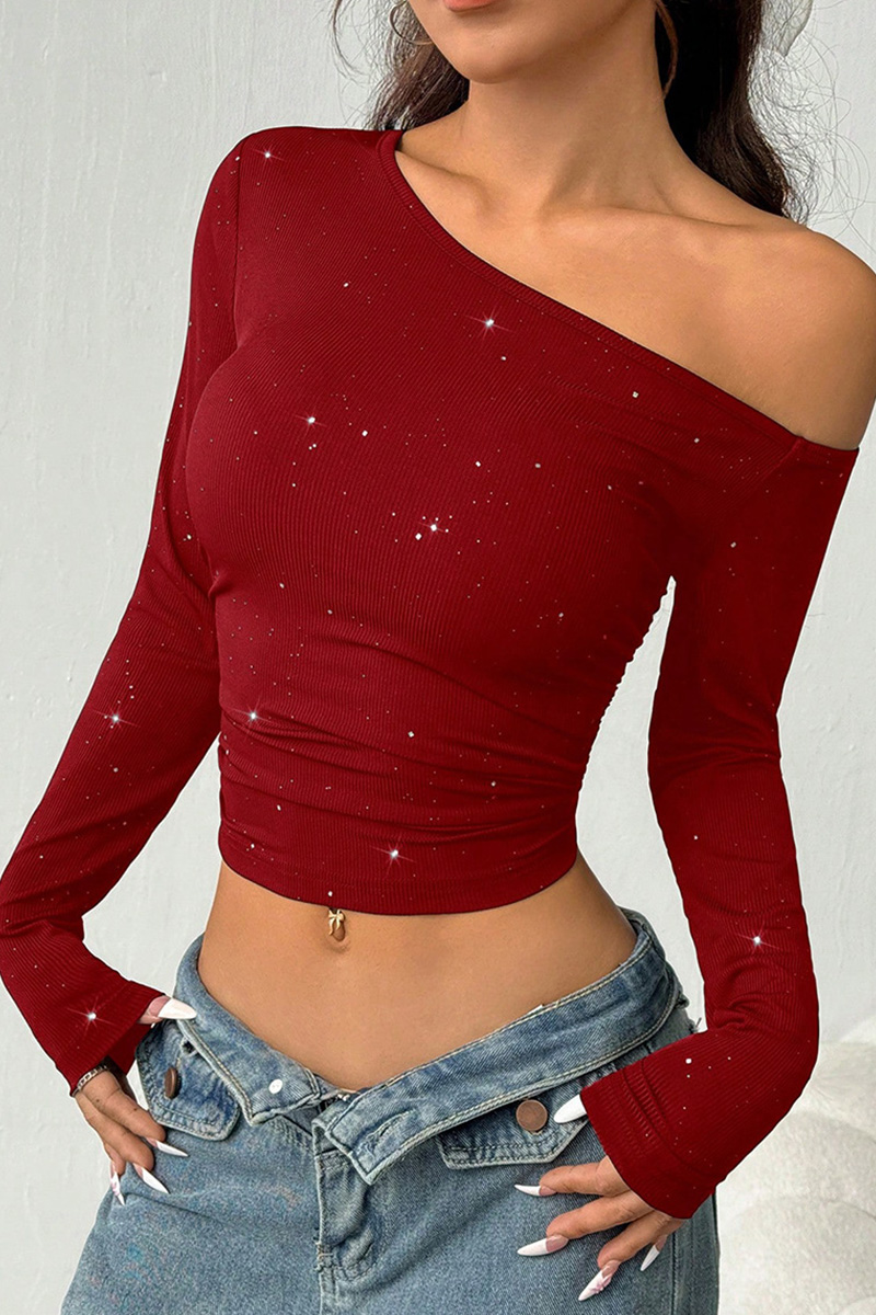 Women's Slim Fit  Asymmetrical Shoulder Long Sleeve Top
