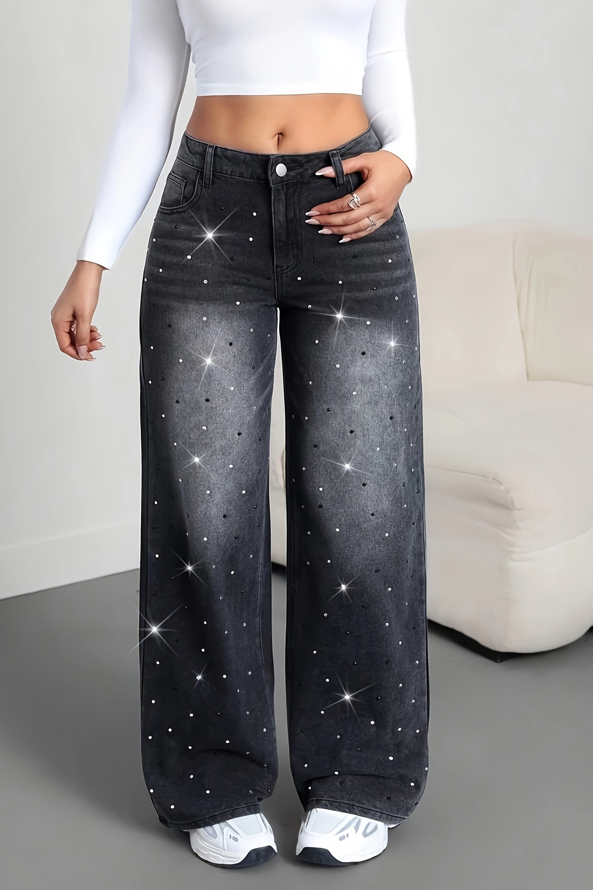 Women's Fashion Y2k Gradient Rhinestone Wide Leg Jeans