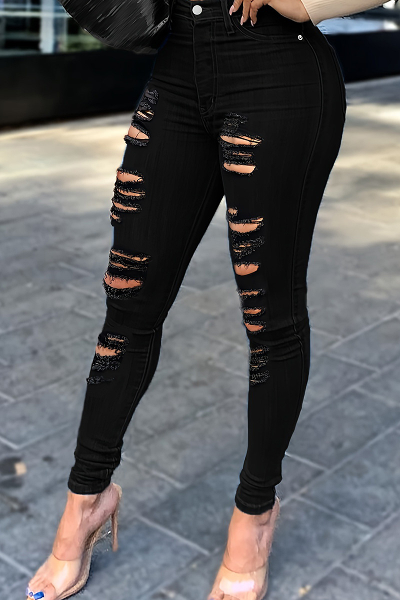 Women's Distressed Multi-Rip Detail Skinny Jeans