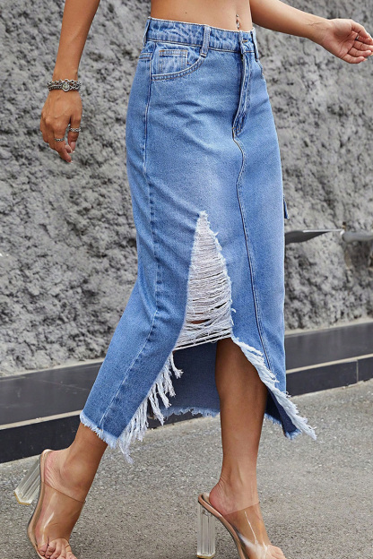 Women's Relaxed Fit Raw Hem Denim Maxi Skirt