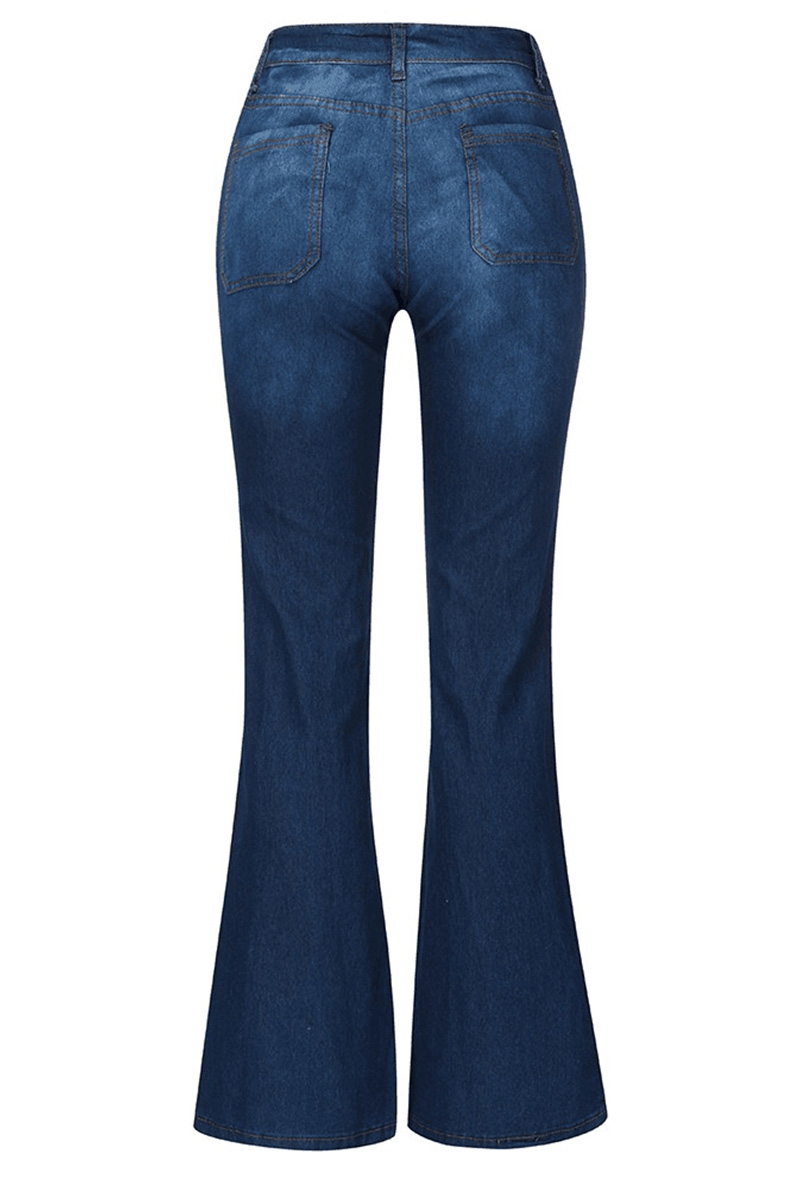 Women's Button Fly Stretch High Waist Flared Jeans