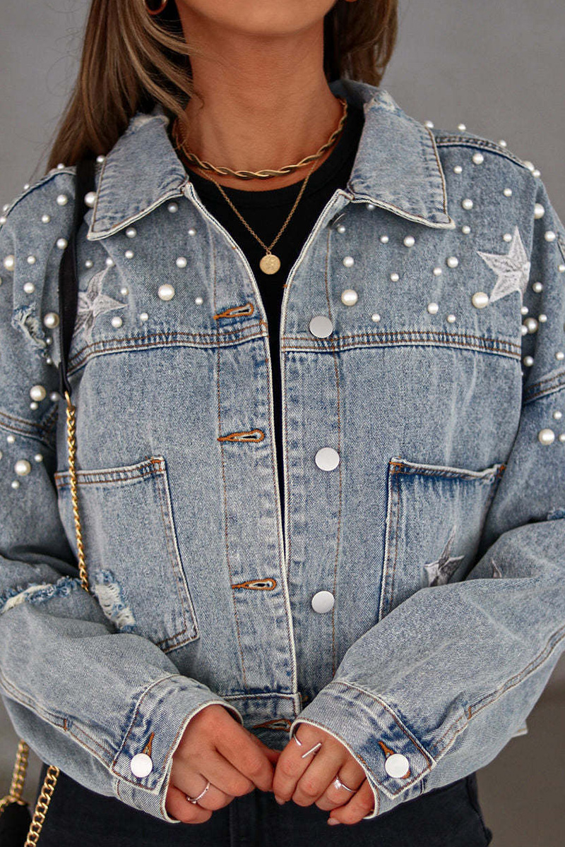 Women's Relaxed Fit Heavy Embellished Denim Jacket