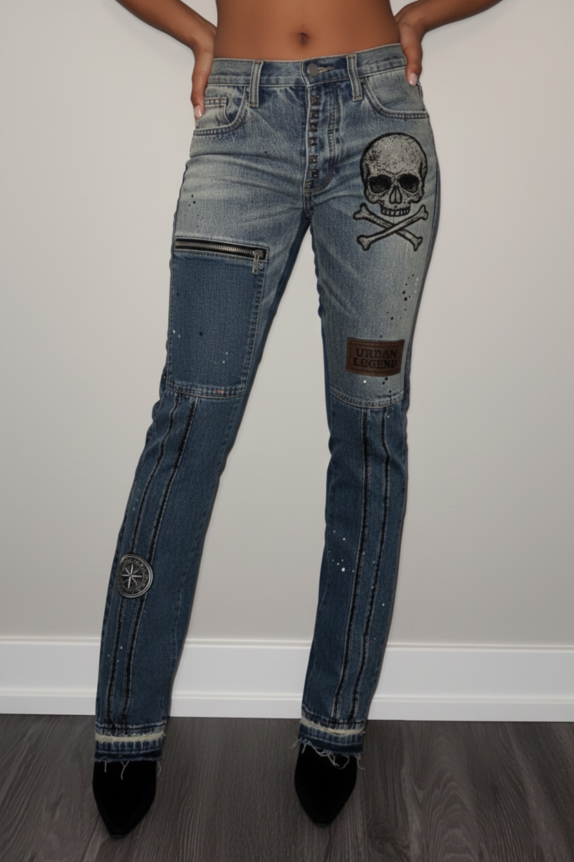 Women's Fashion Street Patchwork Printed Jeans