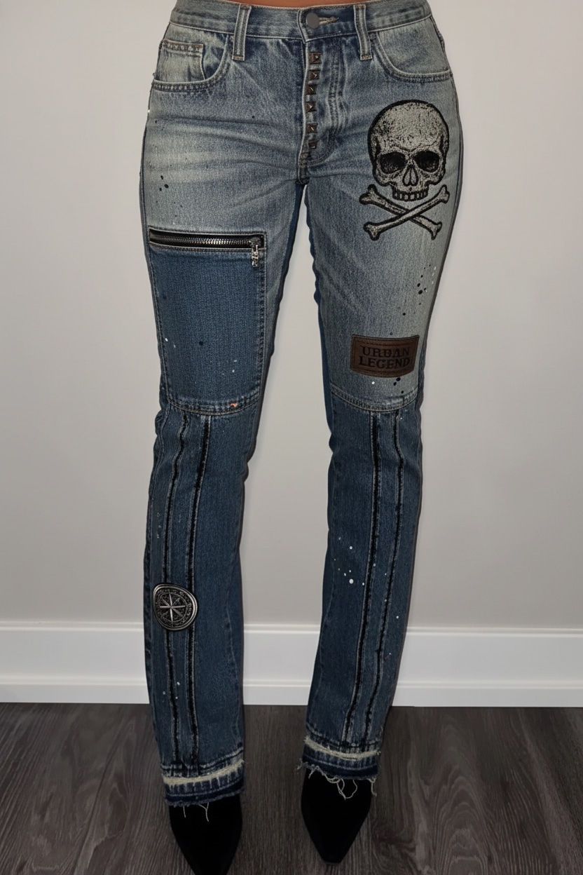 Women's Fashion Street Patchwork Printed Jeans
