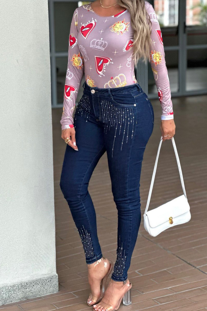 Women's Stylish Striped Rhinestone Accent Skinny Jeans