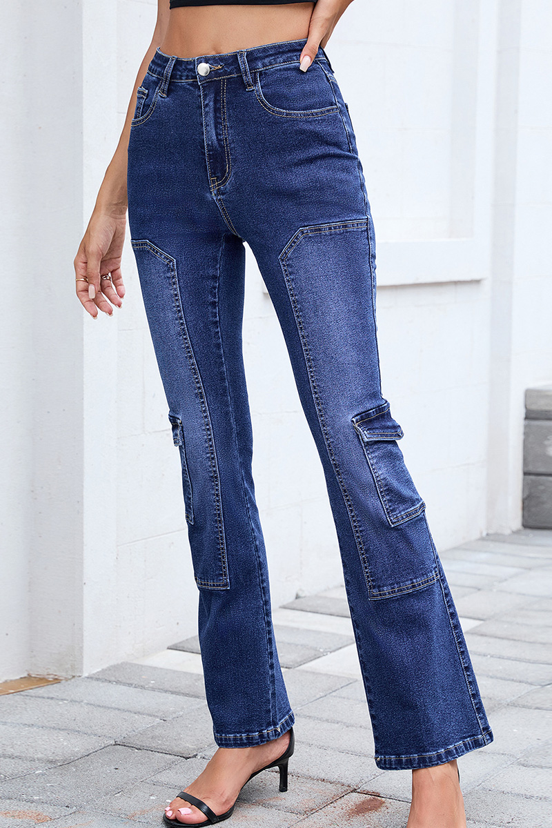 Women's Distressed Low Rise Bootcut Stretch Jeans