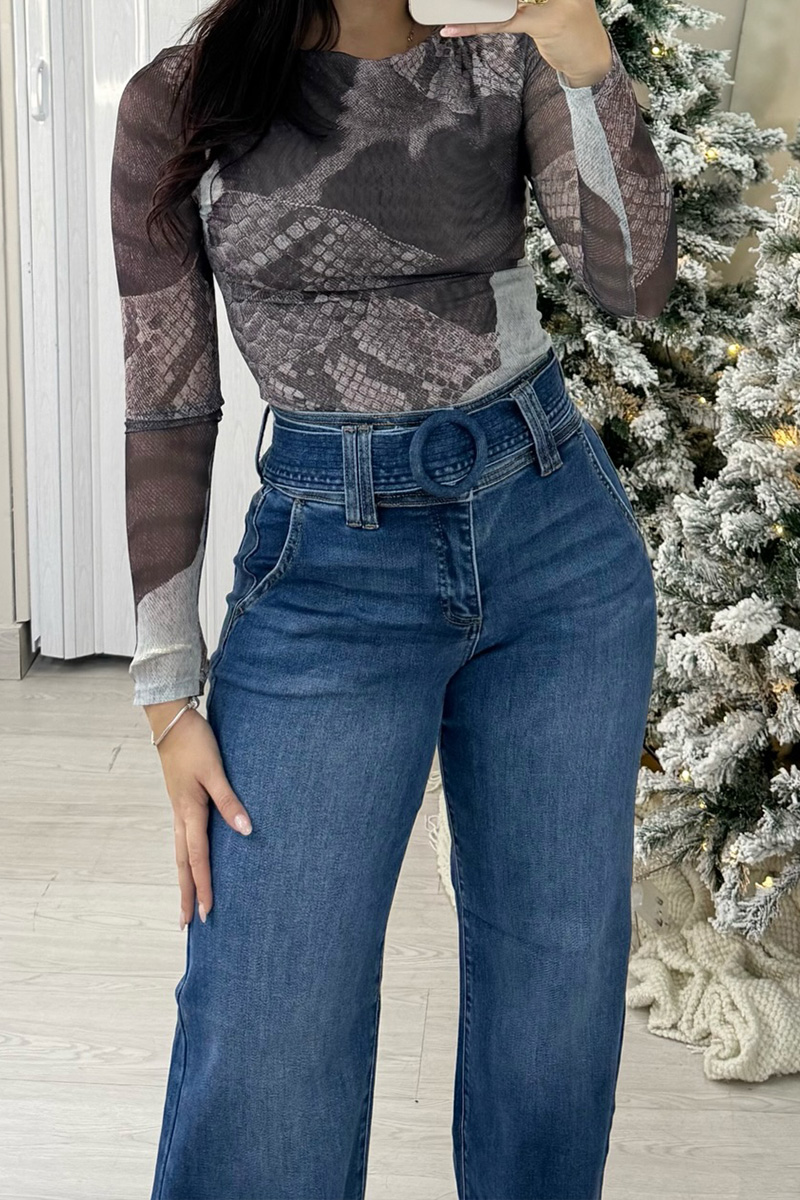 Women's Retro Style Wide Leg Belted Jeans