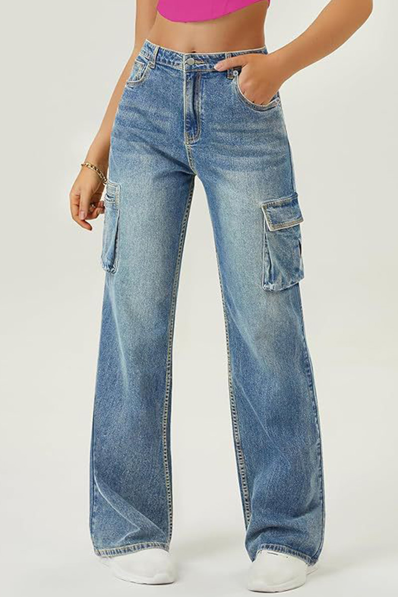 Vintage Women's Versatile Multi Pocket Straight Leg Jeans