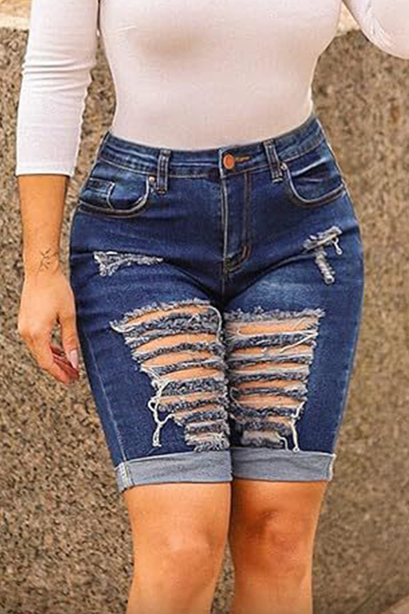 Women's Artisan Crafted Distressed High Waist Straight Shorts